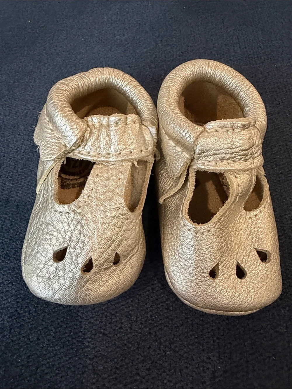 Freshly Picked Metallic Gold T-Strap Baby Moccasins